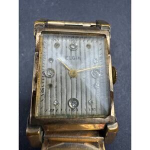 Vintage 1940's Elgin 10K RGP Crystal Diamond Dial Art Deco Swiss Men's Watch